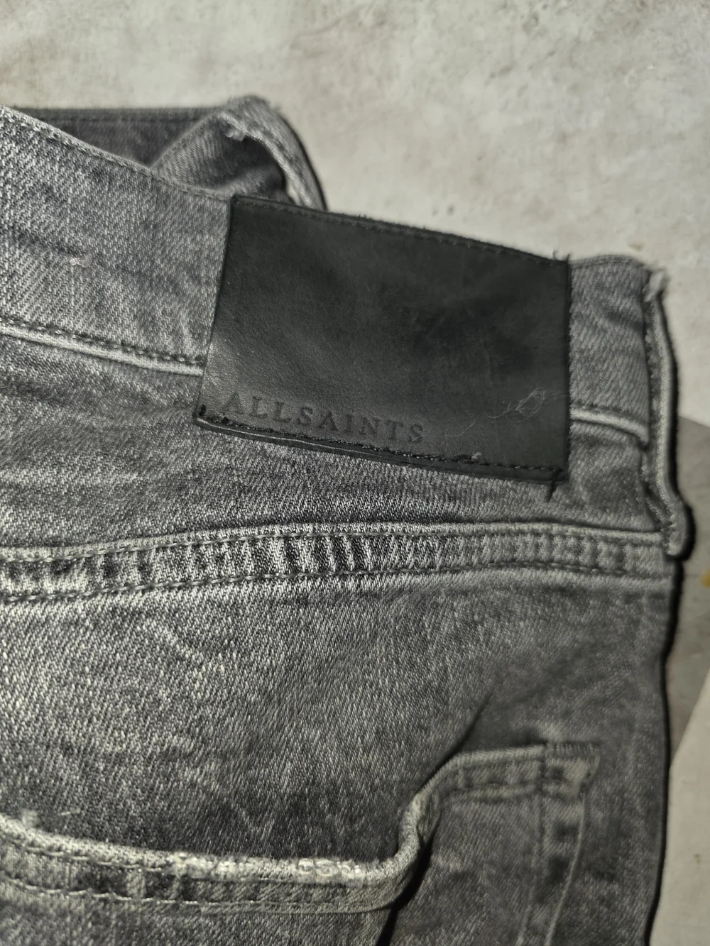 AllSaints Cigarette Gray Skinny Jeans W32 Distressed Button Fly